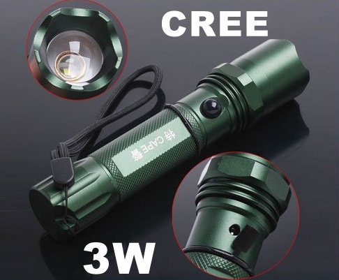 3W Adjustable Focus Beam CREE Q5 Chargeable LED Flashlight LED Torch CREE LED Flashlight