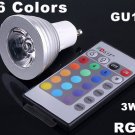 3W Energy-saving 16 Colors GU10 RGB LED Light with Remote Control  5pcs/lot  Free Shipping