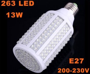 E27 13W 200-230V 263 LED 1050LM Cold White Corn Light Bulb  Free Shipping  Wholesale/Retail