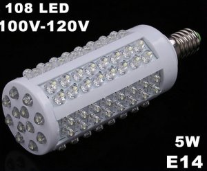 E14 Screw 5W 110V 108 Cold White LED Corn Light  5pcs/lot  Free Shipping