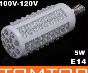 E14 Screw 5W 110V 108 Cold White LED Corn Light  Free Shipping