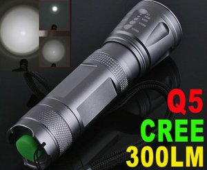 300 Lumens Adjustable Focusable CREE Q5 LED Waterproof  Torch Flashlight  5pcs/lot  Free Shipping