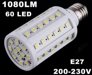 1080LM 200-230V 60 LED SMD E27 Cold White Corn Light LED Bulb  10pcs/lot  Free Shipping