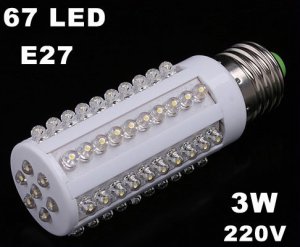 E27 Screw 3W 220V 67 Warm White LED Corn Light Bulb Lamp  10pcs/lot  Free Shipping