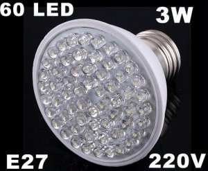 Ultra Bright 212LM 220V 3W E27 60 LED White Light Bulb Lamp  50pcs/lot  Free Shipping