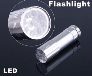 Silver 9 LED Flashlight Aluminium LED Torch Camping Flashlight  10pcs/lot  Free Shipping