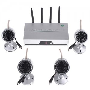 Wholesale 4CH Wireless Receiver + 4 IR LED Security Cameras Free Shipping