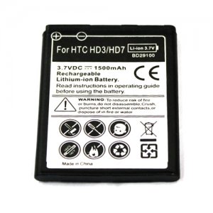 Wholesale Rechargeable Li-ion Battery HTC HD3 / HD7 1500mAh 3.7V BD2911 Free Shipping