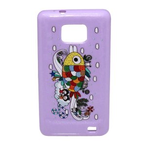 Wholesale TPU Back Case BD Covers Happiness Fish Sparkling Purple Samsung i9100 Free Shipping