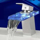 Wholesale Chrome Single Handle mount LED Glass Waterfall Bath Sink Faucets(O6601) Free Shipping