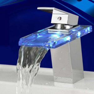 &iuml;&raquo;&iquest;Wholesale Chrome Single Handle mount LED Glass Waterfall Bath Sink Faucets(O6601) Free Shipping