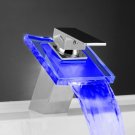 Wholesale Chrome Single Handle mount LED Glass Waterfall Bath Sink Faucets(O6602) Free Shipping