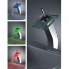 Wholesale Chrome Single Handle mount LED Glass Waterfall Bath Sink Faucets(O6617) Free Shipping