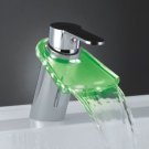 Chrome Single Handle mount LED Glass Waterfall Bath Sink Faucets(O6614) Free Shipping