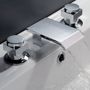 Chrome Two Handles Waterfall Cold and Hot Bath Sink Faucets(O6612) Free Shipping