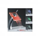 Chrome Single Handle mount LED Glass Waterfall Bath Sink Faucets(AB0020) Free Shipping
