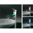 Chrome Single Handle LED Waterfall Bath Sink Faucets(W22101) Free Shipping