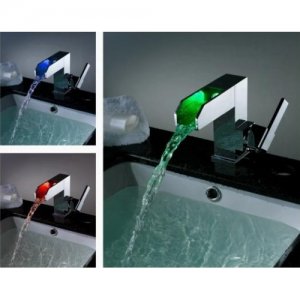 Chrome Single Handle LED Waterfall Bath Sink Faucets(W22102) Free Shipping
