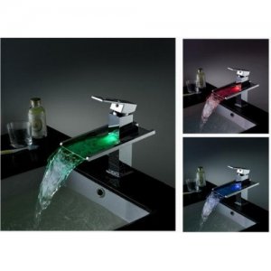 Wholesale Chrome Single Handle LED Waterfall Bath Sink Faucets(W22103) Free Shipping