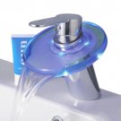 Wholesale Chrome Single Handle mount LED Glass Waterfall Bath Sink Faucets(W22302) Free Shipping
