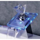 Chrome Single Handle mount LED Glass Waterfall Bath Sink Faucets(W22304) Free Shipping