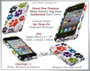 for APPLE iPHONE 4 4S AT&T SPRINT VERIZON WHITE PUPPY PAWS PRINT HARD CASE GUARD