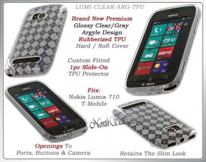 for NOKIA LUMIA 710 TMOBILE ARGYLE PLAID TPU GEL CANDY SILICONE CLEAR CASE COVER