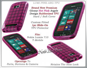 for NOKIA LUMIA 710 TMOBILE ARGYLE PLAID TPU CANDY SILICONE PINK CASE COVER SKIN