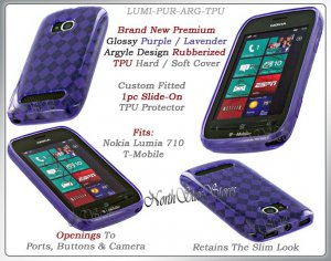 for NOKIA LUMIA 710 T-MOBILE ARGYLE PLAID TPU CANDY SILICONE LAVENDER CASE COVER
