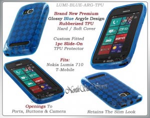for NOKIA LUMIA 710 TMOBILE ARGYLE PLAID TPU CANDY SILICONE BLUE CASE COVER SKIN