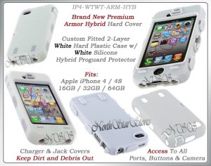 for APPLE iPHONE 4 4S ATT SPRINT VERIZON WHITE ARMOR HYBRID SILICONE SKIN COVER