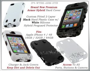 for APPLE iPHONE 4 4S 4G AT&T SPRINT VERIZON BLACK WHITE ARMOR HYBRID CASE COVER