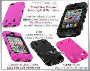 for APPLE iPHONE 4 4S 4G AT&T SPRINT VERIZON BLACK PINK ARMOR HYBRID CASE COVER