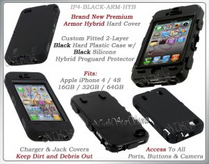 for APPLE iPHONE 4 4S ATT SPRINT VERIZON BLACK ARMOR HYBRID SILICONE SKIN COVER