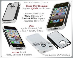 for APPLE iPHONE 4 4S ATT SPRINT VERIZON BLACK WHITE HYBRID IMPACT CASE GEL SKIN