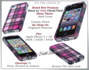 for APPLE iPHONE 4 4S SPRINT VERIZON HARD PINK PLAID SNAP-ON CASE SKIN COVER NEW