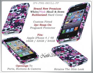 for APPLE iPHONE 4 4S ATT SPRINT VERIZON HARD BLACK WHITE PINK SKULLS CASE COVER