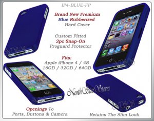 for APPLE iPHONE 4 4S 4G ATT SPRINT VERIZON HARD BLUE RUBBERIZED CASE COVER SKIN