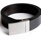 Men's black leather belt with chrome-alloy buckle