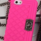 Hot Pink Chanel Style Silicone Bag Case with Chain for iPhone.