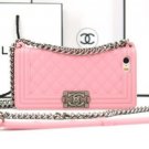 Baby Pink Chanel Style Silicone Bag Case with Chain for iPhone.
