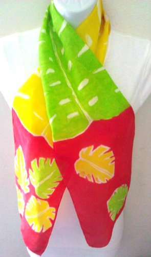 Fiji Flora Leaves Silk Scarf