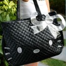 Black Silver Big Handmade Quilted Tote Bag Purse with Hello Kitty Appliques