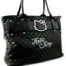 Womens Medium Size Black Quilted Belt Handbag Purse Tote Bag Handmade with Slider Charm Jewelry