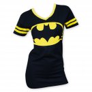 Batman Women's V-Neck Yellow Rimmed Shirt Black