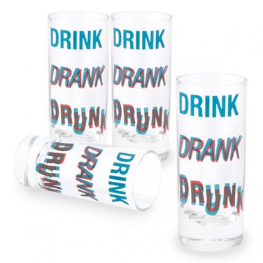 Drink Drank Drunk 4 Pack Shot Glass Set Clear