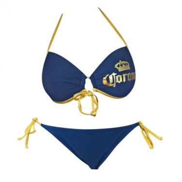 Corona Extra Women's Push Up Sweet Heart Bandeau String Bottom Bikini Blue