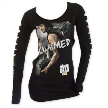 The Walking Dead Women's Slashed Long Sleeve Claimed Shirt Black