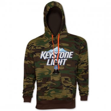 Keystone Light Beer Pouch Sweatshirt Hoodie - Camo Brown