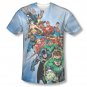 Justice League Heroes Unite Sublimation Tee Shirt Blue